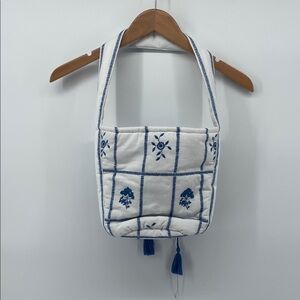 Sezane Mini Tote Bag in Ecru and Blue A15
